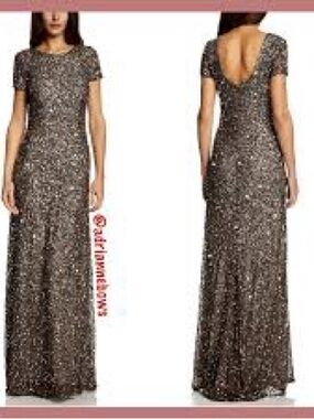 Adrianna Papell Bronze Sequin Maxi Dress with Scoop Back